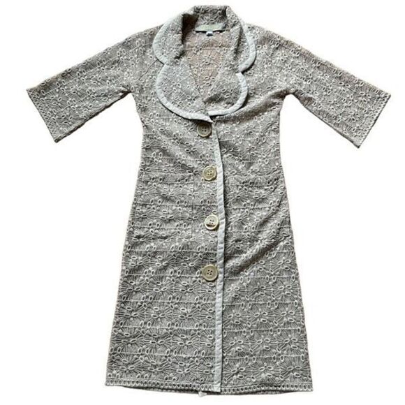 Malandrino Womens Embroidered Duster Linen Lace Dress 42 3/4 Length Sleeve Retro - Picture 1 of 10